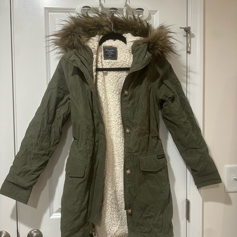 Abercrombie & Fitch Green Utility Jacket with Faux Fur